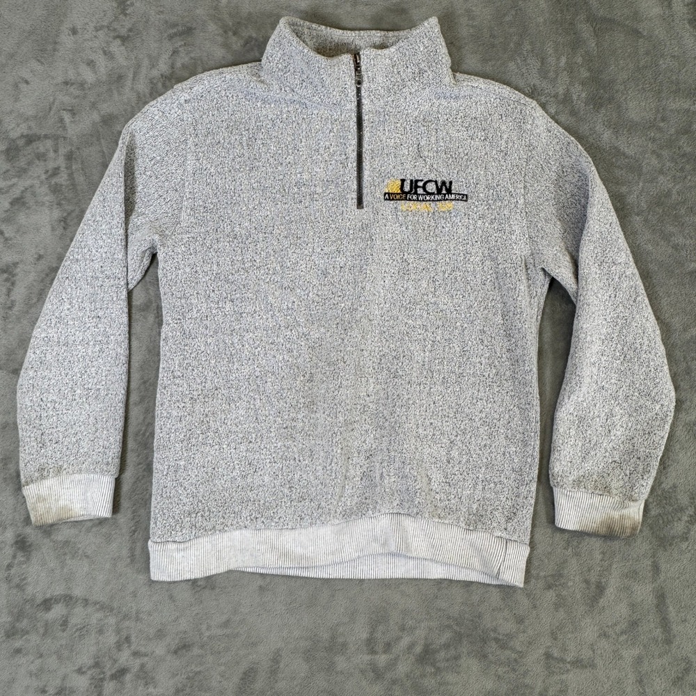 AKWA Mens Small Grey Marl Quarter Zip UFCW Local 328 Pullover Sweater USA Made